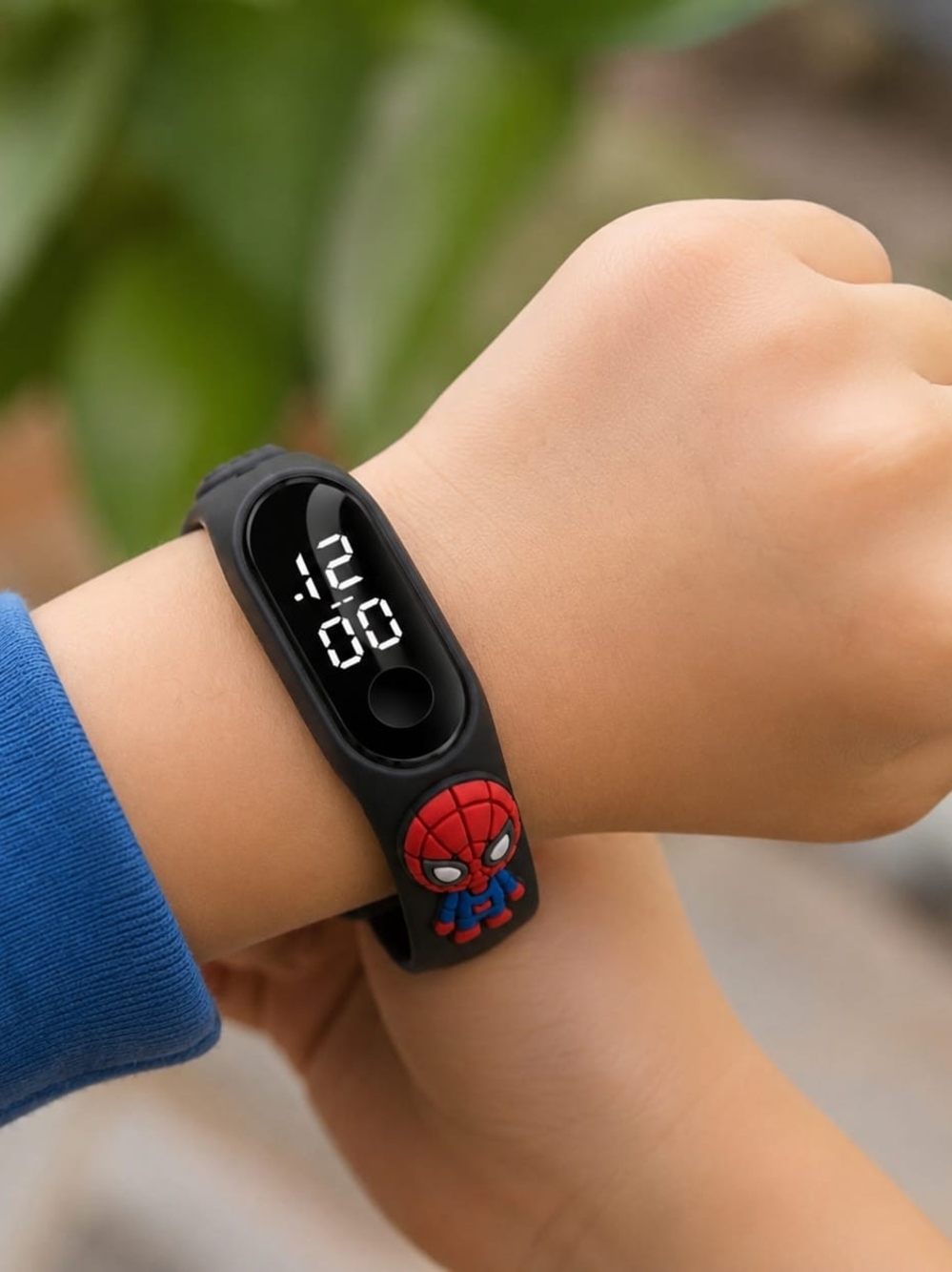Kids Black Silicone Digital Wrist Watch with Red Spider Hero Accent
